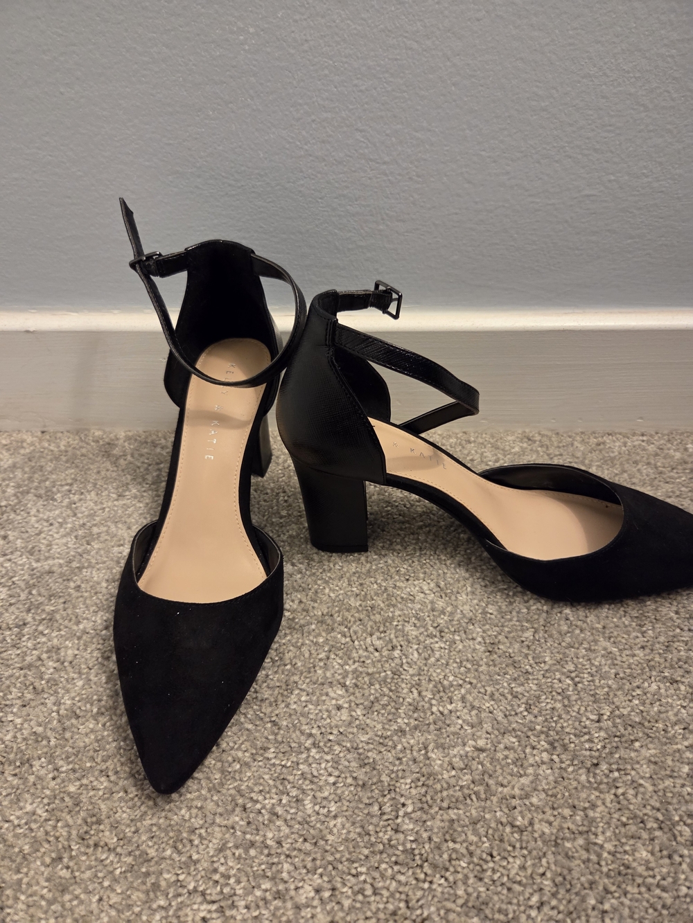Kelly & Katie Black Pointed Ankle-Strap Heels - Picture 2 of 2